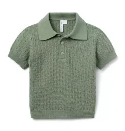 Janie and Jack Polos|Sweaters & Sweatshirts-Textured Knit Polo soft olive green