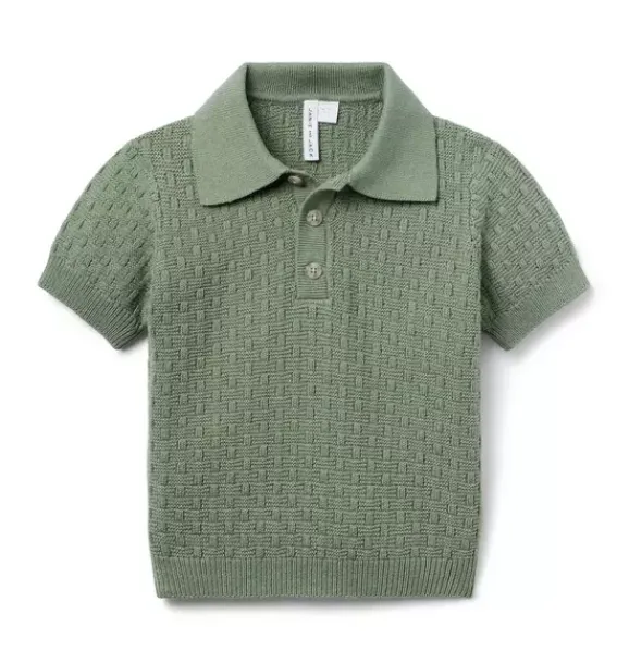 Janie and Jack Polos|Sweaters & Sweatshirts-Textured Knit Polo soft olive green