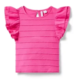 Janie and Jack Sleeveless Tops-Textured Stripe Ruffle Sleeve Top pink melon