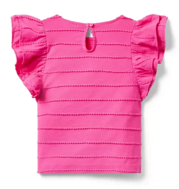 Janie and Jack Sleeveless Tops-Textured Stripe Ruffle Sleeve Top pink melon