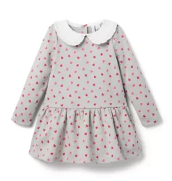 Janie and Jack Dresses-The All Heart Collared Dress soft grey heather heart
