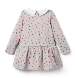 Janie and Jack Dresses-The All Heart Collared Dress soft grey heather heart
