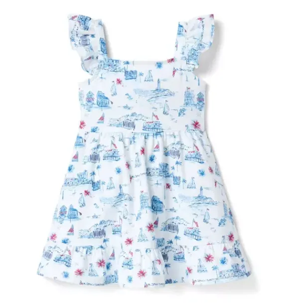 Janie and Jack Swim Outfits|Dresses-The Americana Toile Dress white americana toile