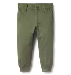 Janie and Jack Pants-The Button Twill Jogger deep olive green