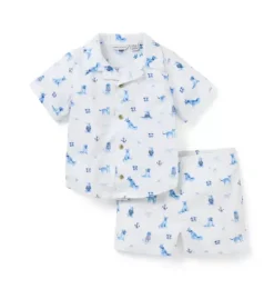Janie and Jack Sets-The Cabana Matching Baby Set white nautical dog