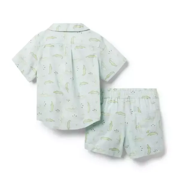 Janie and Jack Online Exclusives|Sets-The Cabana Matching Baby Set ice blue alligator