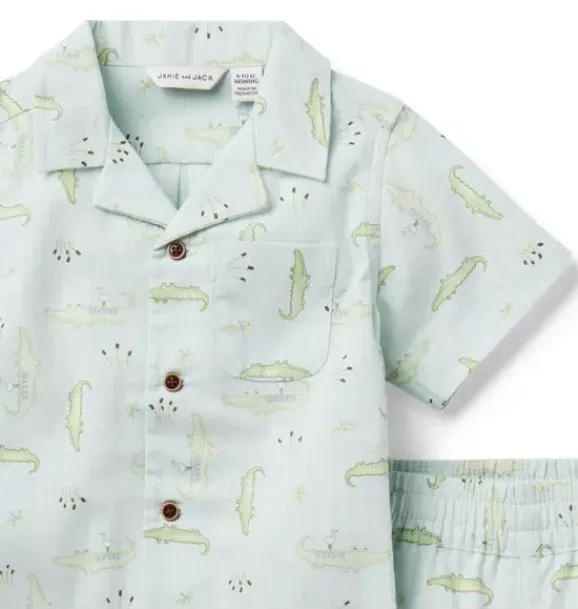 Janie and Jack Online Exclusives|Sets-The Cabana Matching Baby Set ice blue alligator