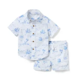 Janie and Jack Sets-The Cabana Matching Baby Set dreamy blue nautical toile