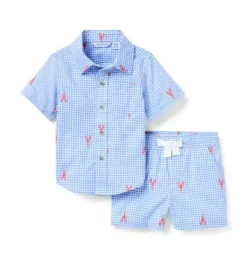 Janie and Jack Sets-The Cabana Matching Baby Set soft blue gingham