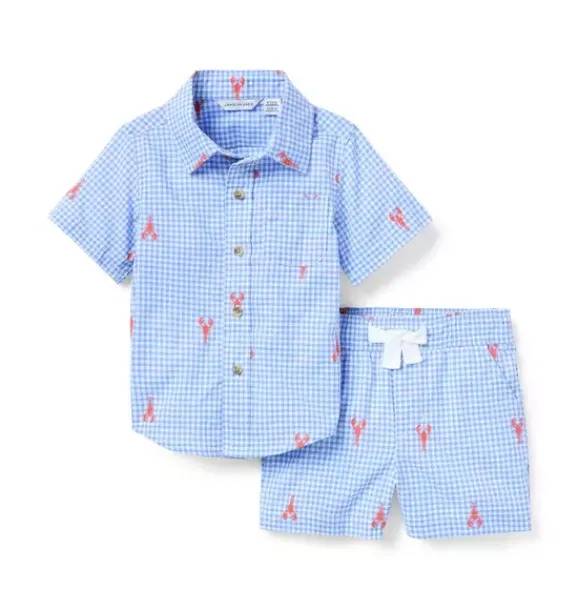 Janie and Jack Sets-The Cabana Matching Baby Set soft blue gingham