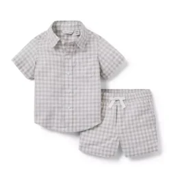 Janie and Jack Sets-The Cabana Matching Baby Set classic grey heather gingham