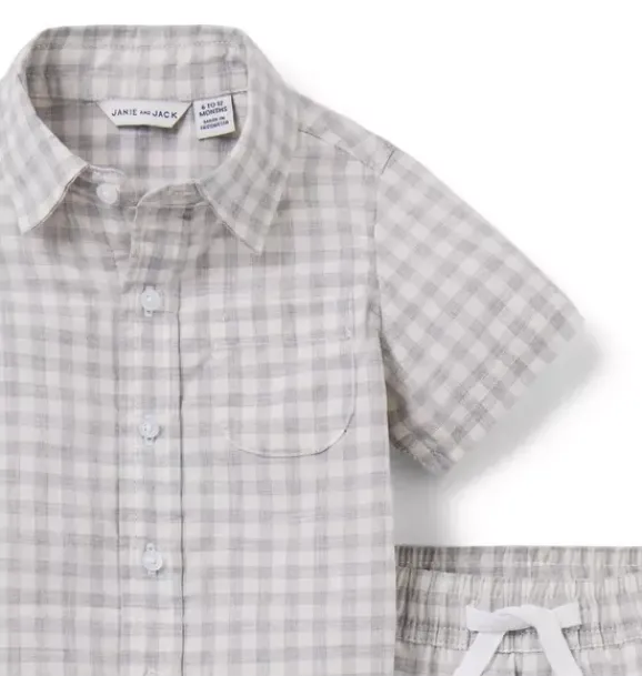Janie and Jack Sets-The Cabana Matching Baby Set classic grey heather gingham