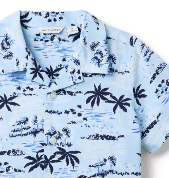 Janie and Jack Swim Outfits|Matching Sets-The Cabana Shirt light blue palm