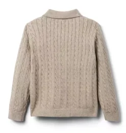 Janie and Jack Sweaters & Sweatshirts-The Cable Knit Polo Cardigan sandy beige heather