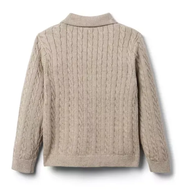 Janie and Jack Sweaters & Sweatshirts-The Cable Knit Polo Cardigan sandy beige heather
