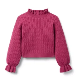 Janie and Jack Sweaters & Sweatshirts-The Cable Knit Ruffle Sweater mauve rose