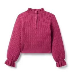 Janie and Jack Sweaters & Sweatshirts-The Cable Knit Ruffle Sweater mauve rose