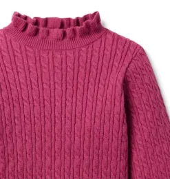 Janie and Jack Sweaters & Sweatshirts-The Cable Knit Ruffle Sweater mauve rose
