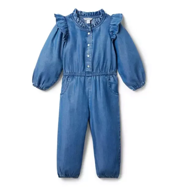 Janie and Jack Rompers & Jumpsuits-The Chambray Ruffle Jumpsuit hazel medium wash