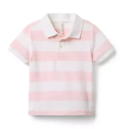 Janie and Jack Polos-The Classic Striped Pique Polo strawberry milk stripe