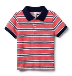 Janie and Jack Polos-The Classic Striped Pique Polo bright red stripe