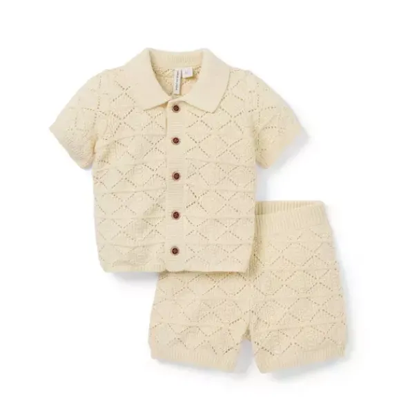 Janie and Jack Sets-The Crochet Cabana Matching Baby Set freshwater pearl