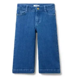 Janie and Jack Denim-The Cropped Wide Leg Jean In Medium Wash deep blue wash