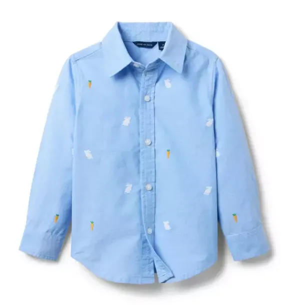 Janie and Jack Suiting|Shirts-The Embroidered Bunny Oxford Shirt ocean air heather