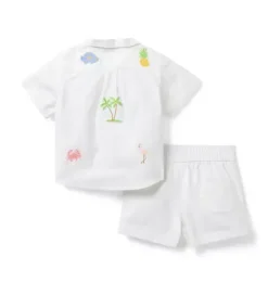 Janie and Jack Sets-The Embroidered Cabana Matching Baby Set white tropical icon