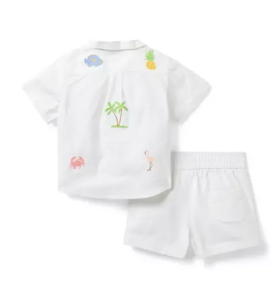 Janie and Jack Sets-The Embroidered Cabana Matching Baby Set white tropical icon