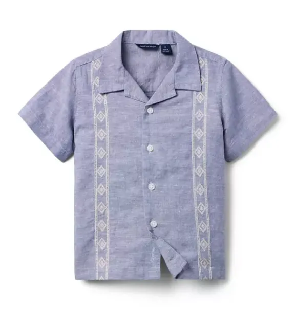 Janie and Jack Matching Sets|Shirts-The Embroidered Cabana Shirt rainy blue