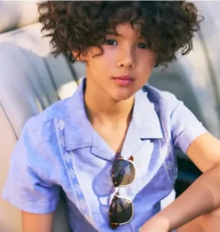 Janie and Jack Matching Sets|Shirts-The Embroidered Cabana Shirt rainy blue