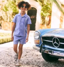 Janie and Jack Matching Sets|Shirts-The Embroidered Cabana Shirt rainy blue