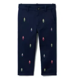 Janie and Jack Pants-The Embroidered Nutcracker Dog Pant merchant marine