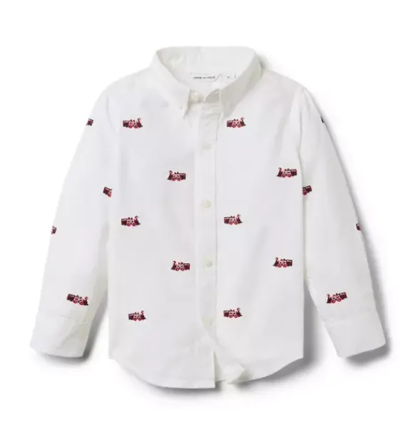 Janie and Jack Suiting|Shirts-The Embroidered Train Oxford Shirt white