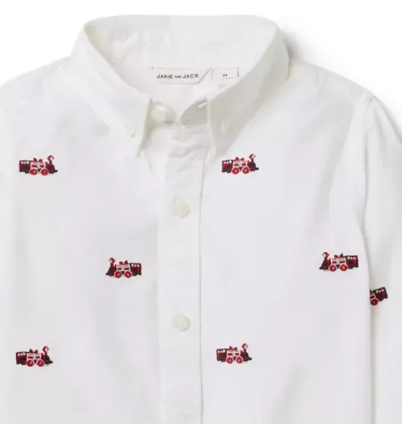 Janie and Jack Suiting|Shirts-The Embroidered Train Oxford Shirt white