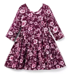 Janie and Jack Dresses-The Everyday 3/4 Sleeve Dress burgundy floral