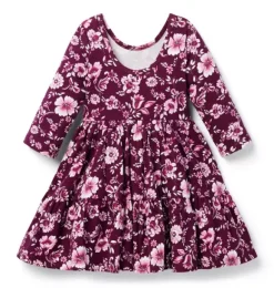 Janie and Jack Dresses-The Everyday 3/4 Sleeve Dress burgundy floral