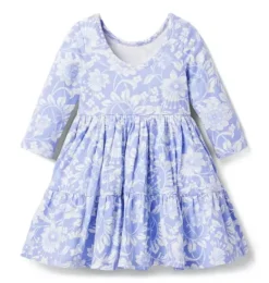 Janie and Jack Dresses-The Everyday 3/4 Sleeve Dress periwinkle floral