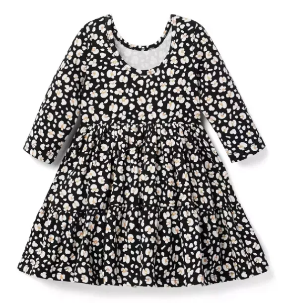 Janie and Jack Dresses-The Everyday 3/4 Sleeve Dress jj black leopard