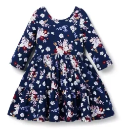 Janie and Jack Dresses-The Everyday 3/4 Sleeve Dress merchant marine floral