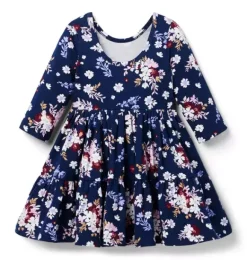 Janie and Jack Dresses-The Everyday 3/4 Sleeve Dress merchant marine floral