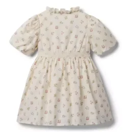 Janie and Jack Dresses-The Flower Pintuck Dress seashell ecru floral