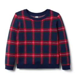 Janie and Jack Sweaters & Sweatshirts-The Holiday Tartan Sweater dark marine tartan