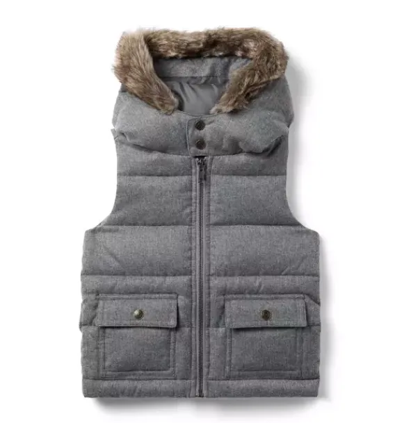 Janie and Jack Blazers & Vests|Jackets & Coats-The Hooded Puffer Vest grey heather herringbone
