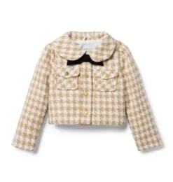 Janie and Jack Jackets & Coats-The Houndstooth Bow Jacket butterscotch houndstooth