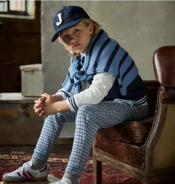 Janie and Jack Pants-The Houndstooth Jacquard Jogger merchant marine houndstooth