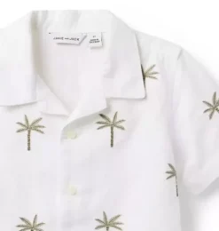 Janie and Jack Shirts-The Linen-Cotton Cabana Shirt white palm