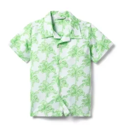 Janie and Jack Family Matching|Swim Outfits-The Linen-Cotton Cabana Shirt new leaf palm tree