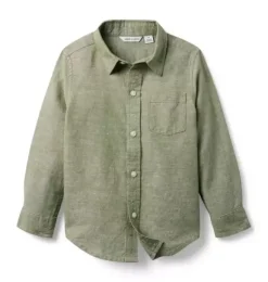 Janie and Jack Shirts-The Linen-Cotton Shirt lichen green heather
